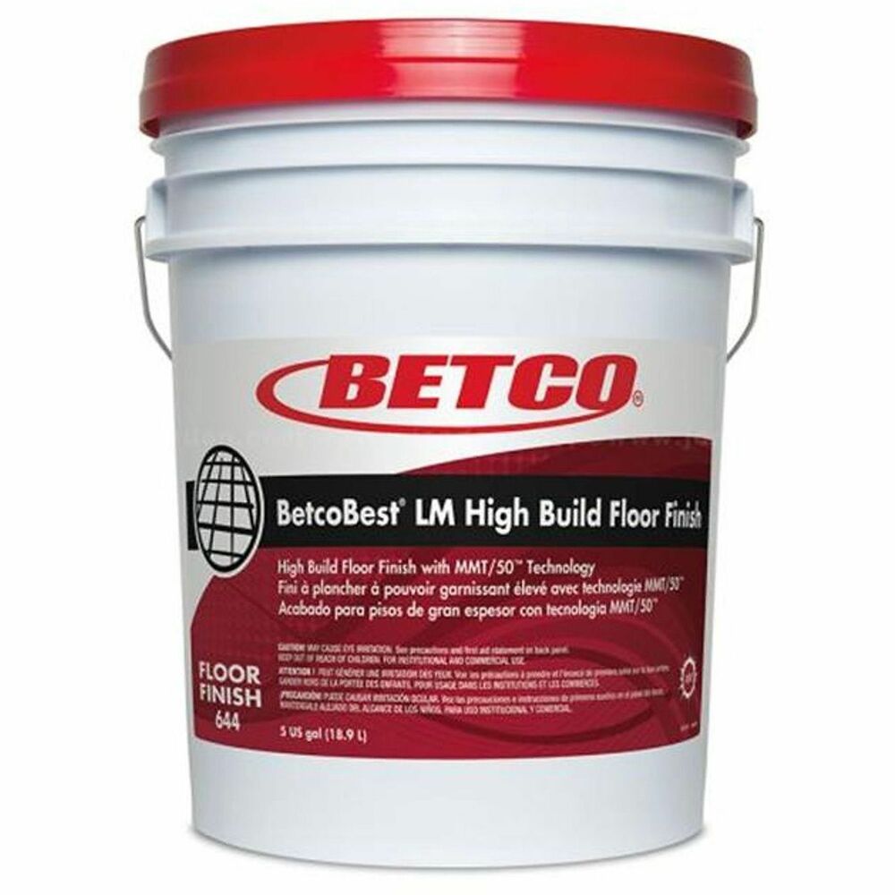 BET6440500 - BetcoBest LM floor finish is a proven quantum leap in floor care technology for a deep, high gloss. This innovative floor finish utilizes an exclusive patent-pending technology from Betco to combine a high solid content and low viscosity for fewer coats, resulting in highly effective, labor-saving floor finishing. This finish maintains a high gloss with minimal burnishing and fewer coats than conventional products. It is perfect for high-traffic applications. Built-in application indicator makes training easy. It is recommended for use on all types of resilient tile flooring and properly prepared hard surfaces. Floor finish covers 2,000 to 3,000 square feet per gallon and dries in 20 to 30 minutes.
