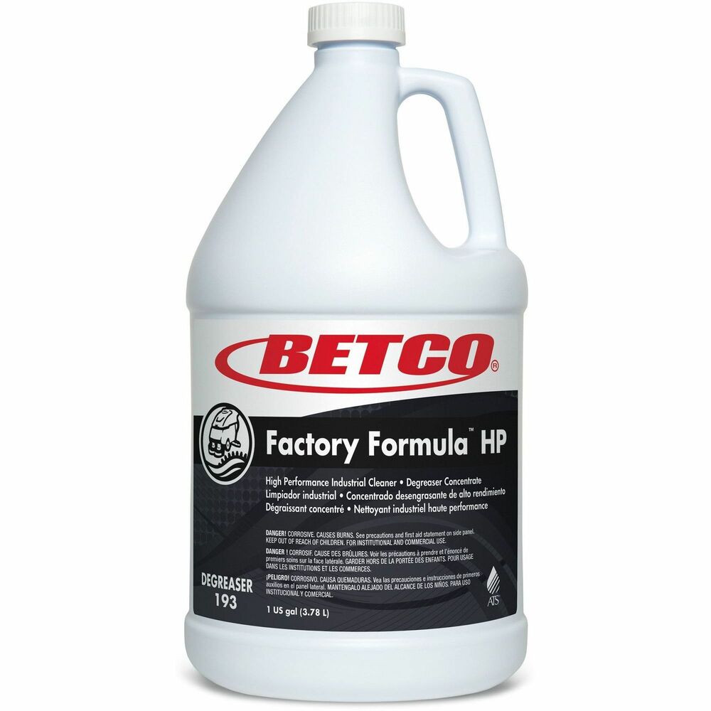 BET1930400 - Low-foaming degreaser utilizes Aqua-Transolvency technology to remove the most stubborn rubber tire marks, grease and oil from concrete floors and other surfaces. It is perfect for use in automatic floor scrubbers and mop buckets. Factory Formula HP Cleaner/Degreaser requires no pre-spray on rubber tire marks and leaves no film on the floor. Concentrated proprietary blend of grease-fighting ingredients and boosters quickly penetrates fats, oils and grease-based soils.