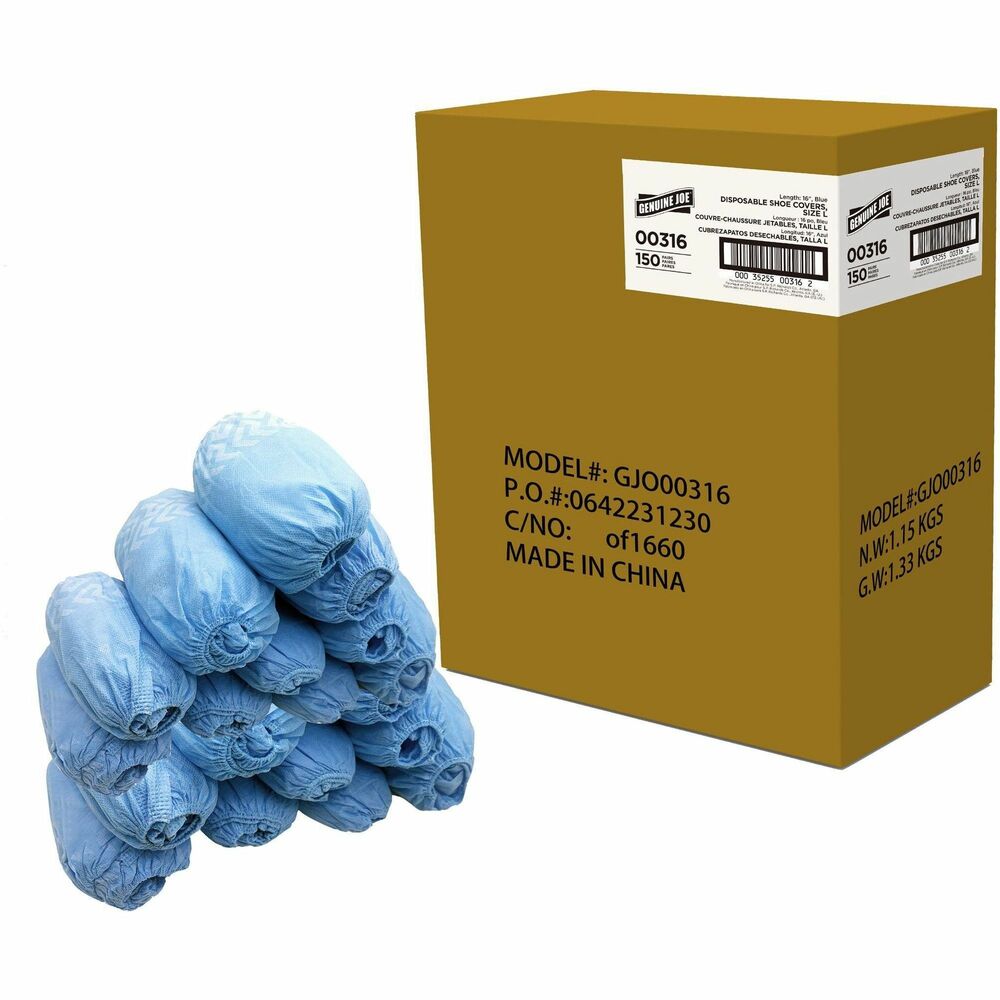 GJO00316 - Shoe Covers provide a protective layer for hospitals, clinics, laboratories, food-processing facilities and painting applications. They are made of PolyLite, a comfortable, lightweight polypropylene. Nonskid tread helps avoid slipping during use.