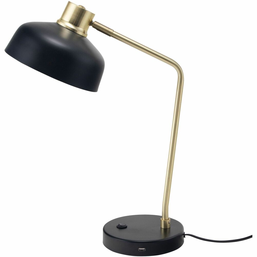 VLUV210815HB - Stylish, Adjustable LED Lamp stands 20" tall with an adjustable shade that allows you to focus light where you need it for a practical lighting solution. 2.1A USB port located on the base lets you charge your smartphone, smartwatch or other USB-powered devices. Energy-saving, replaceable, 10-watt LED has an average life span of 10,000 hours. Retro style with classic black metal and gold accents is sure to complement any office decor.