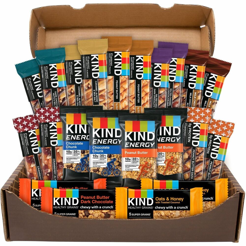 GRR70000021 - Grab any of these delicious KIND Bars from this KIND Favorites Box. Enjoy the great assorted taste of all these exciting flavors. Snack box is packed with KIND fruit and nut bars, healthy grain bars and whole fruit bars for all sorts of fruit and nut flavor combinations. It has more than enough different flavors to keep everyone satisfied in the breakroom. Share with your coworkers at the office or keep them at home for whenever you need to grab a bar to enjoy on-the-go. Products may vary by flavor per brand. Substitutions may be made due to availability.