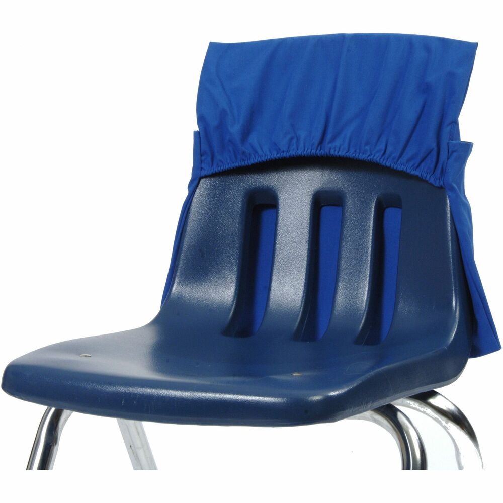 SSK01190 - Simply slide this one-pocket Seat Sack over a student's chair for quick, convenient, instant organization and storage of school materials. Elastic added across the entire back is designed for classrooms with a large range of chair backs and the hard-to-fit chairs that have measurements of 14" or less across the top of the back. Elastic helps to hold the seat pocket in place on the chair. Roomy storage pocket features a 2" gusset to expand for extra storage. Clear plastic sleeve holds a replaceable name tag. Machine-washable Seat Sack is made of a durable, premium, high-quality, poly/cotton laminated material that is sewn and backstitched. It is certified flame-resistant, CPSIA and Prop 65 and meets additional CA and EU standards. Use on chairs in the classroom, home office, library, music room, church, synagogue or anywhere extra storage space is needed. Set includes a name card for each Seat Sack.