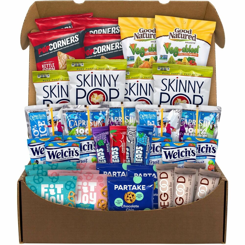 GRR70000156 - Enjoy all your favorite snacks free from the top allergies with this Allergen-Friendly Snack Box. It contains flavorful snacks from brands like Popcorners, Welch's, Skinny Pop and more. Snack box is perfect for the home or office and is sure to provide everyone with a snack they can enjoy.