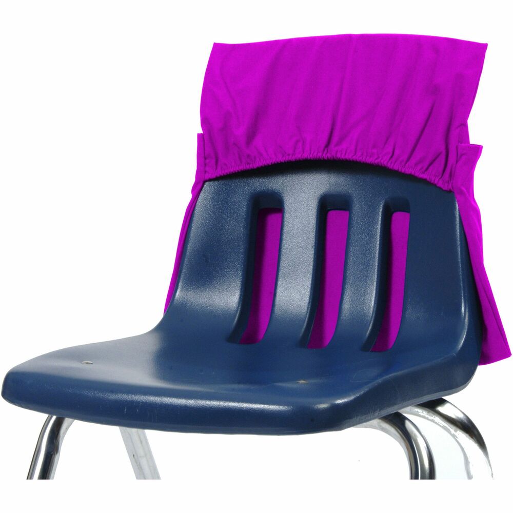 SSK01195 - Simply slide this one-pocket Seat Sack over a student's chair for quick, convenient, instant organization and storage of school materials. Elastic added across the entire back is designed for classrooms with a large range of chair backs and the hard-to-fit chairs that have measurements of 14" or less across the top of the back. Elastic helps to hold the seat pocket in place on the chair. Roomy storage pocket features a 2" gusset to expand for extra storage. Clear plastic sleeve holds a replaceable name tag. Machine-washable Seat Sack is made of a durable, premium, high-quality, poly/cotton laminated material that is sewn and backstitched. It is certified flame-resistant, CPSIA and Prop 65 and meets additional CA and EU standards. Use on chairs in the classroom, home office, library, music room, church, synagogue or anywhere extra storage space is needed. Set includes a name card for each Seat Sack.