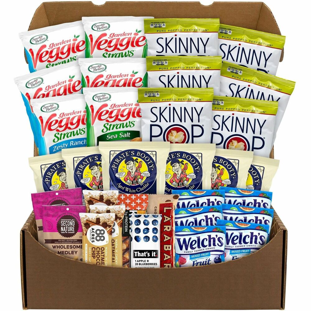 GRR70000004 - Gluten-Free Snack Box is bursting with flavor but without any gluten for yummy, delicious options at the office or your next party. Box contains Skinny Pop; Pirate's Booty; Second Nature Naked Medley; KIND bars; Brookside bars; Nature Valley bars; Larabar; and Welch's Fruit Snacks. Gluten-free snacks make sure everyone at your next party or work function can snack on some delicious treats. Products may vary by flavor per brand. Substitutions may be made due to availability.