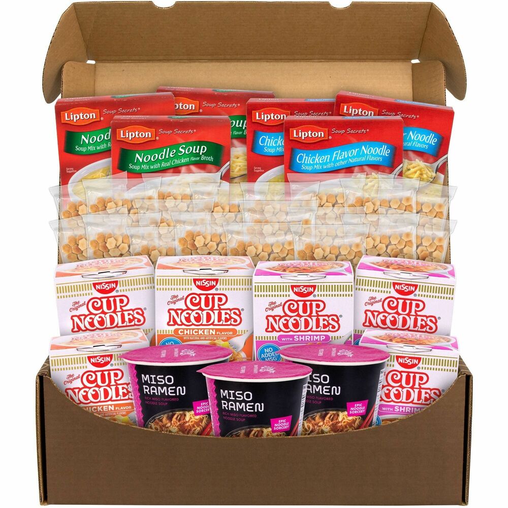 GRR70000168 - Enjoy a quick but warm and savory lunch with this Soup Lovers Snack Box. It contains five varieties of soups everyone is sure to love. Stock up your pantry or breakroom with this easy snack box.