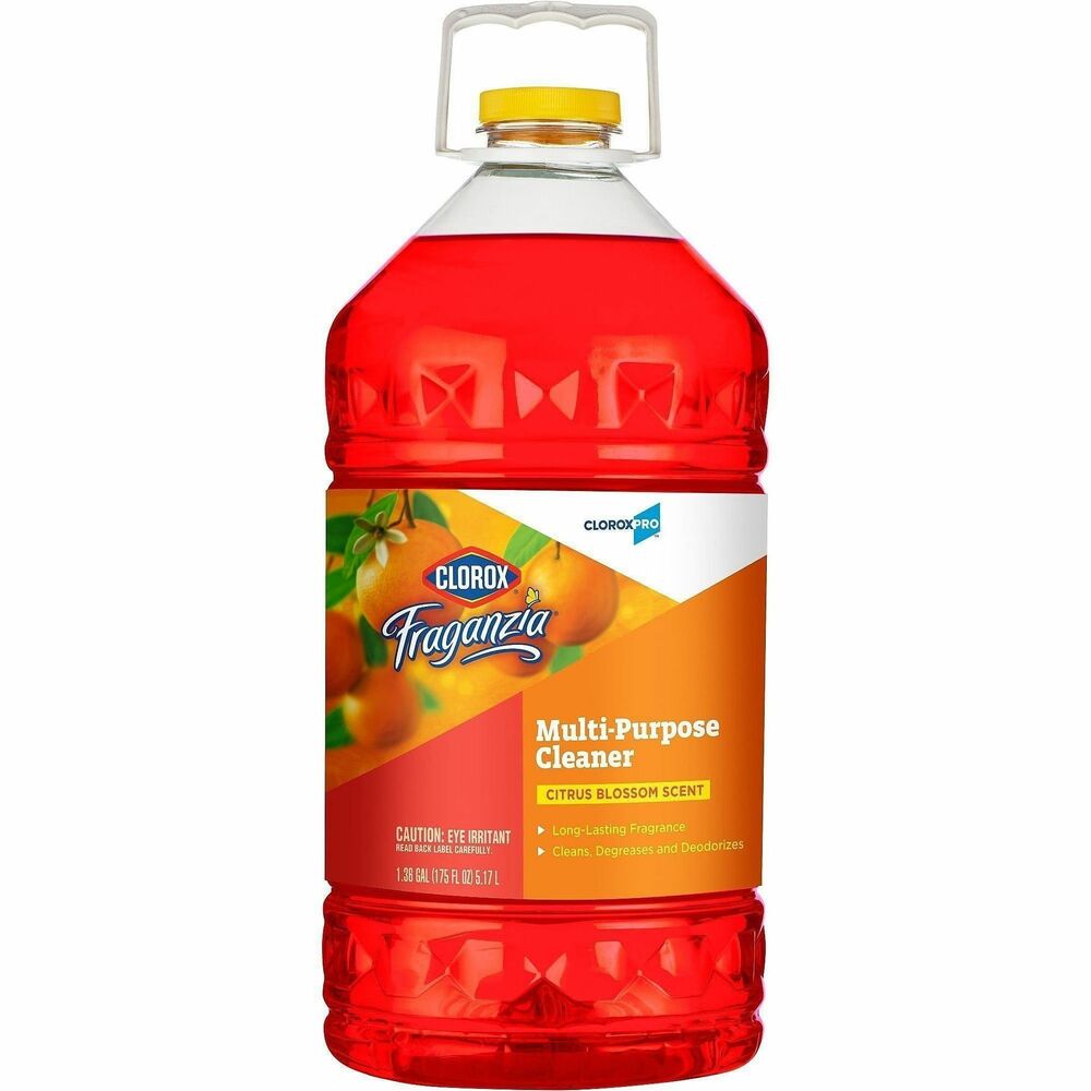 CLO60615 - Fraganzia Multipurpose Cleaner from CloroxPro is the perfect cleaner for areas where strong odors build up. This versatile cleaner gives you long-lasting freshness and can be used facility wide on a variety of jobs and nonporous surfaces including floors, tiles, countertops, sinks and toilet bowls. Use this everyday cleaner to clean, degrease and deodorize a variety of surfaces in your commercial space. After the job is done, keep your facility clean and fresh smelling with a pleasant, long-lasting Citrus Blossom Scent. It can also be used for freshening clothes or linens in the wash, such as smelly restaurant aprons, bar and table mops, work uniforms and cleaning towels. The large size bottle is perfect for use in offices, daycare centers, restaurants, school and other commercial facilities.