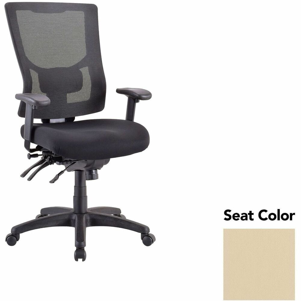 LLR62000007 - Executive chair with a high-back features a mesh back that allows air to flow freely when you're seated to help you stay cool throughout the day. Upholstered seat cushion provides comfortable support through years of use. Lumbar support offers ergonomic support for your lower back to help prevent strain through extended seating. Executive chair also includes a ratchet back, seat slider seat, tilt tension and more.