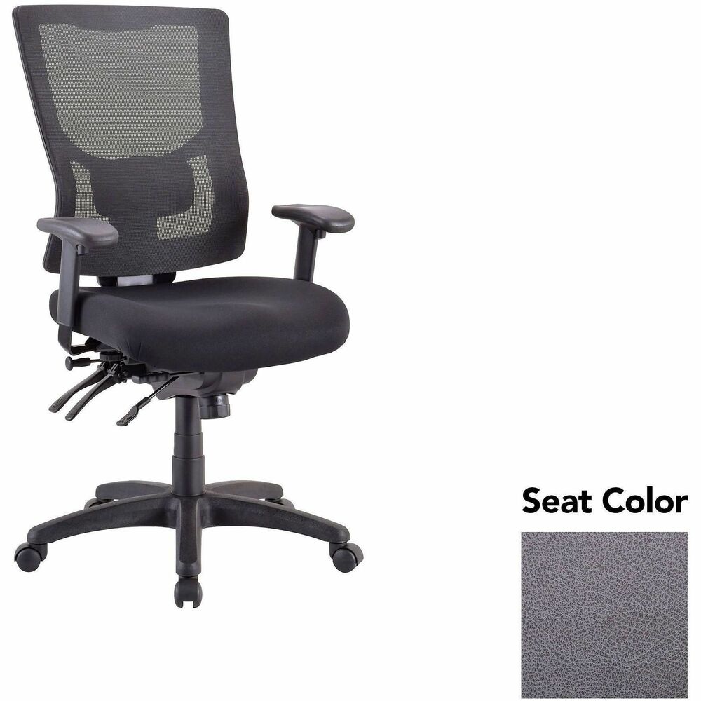 LLR62000101 - Executive chair with a high-back features a mesh back that allows air to flow freely when you're seated to help you stay cool throughout the day. Upholstered seat cushion provides comfortable support through years of use. Lumbar support offers ergonomic support for your lower back to help prevent strain through extended seating. Executive chair also includes a ratchet back, seat slider seat, tilt tension and more.