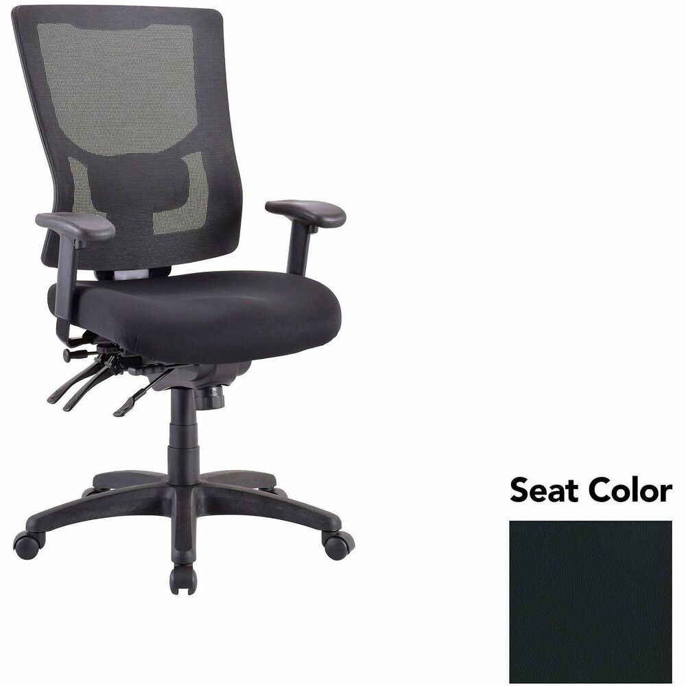 LLR62000076 - Executive chair with a high-back features a mesh back that allows air to flow freely when you're seated to help you stay cool throughout the day. Upholstered seat cushion provides comfortable support through years of use. Lumbar support offers ergonomic support for your lower back to help prevent strain through extended seating. Executive chair also includes a ratchet back, seat slider seat, tilt tension and more.