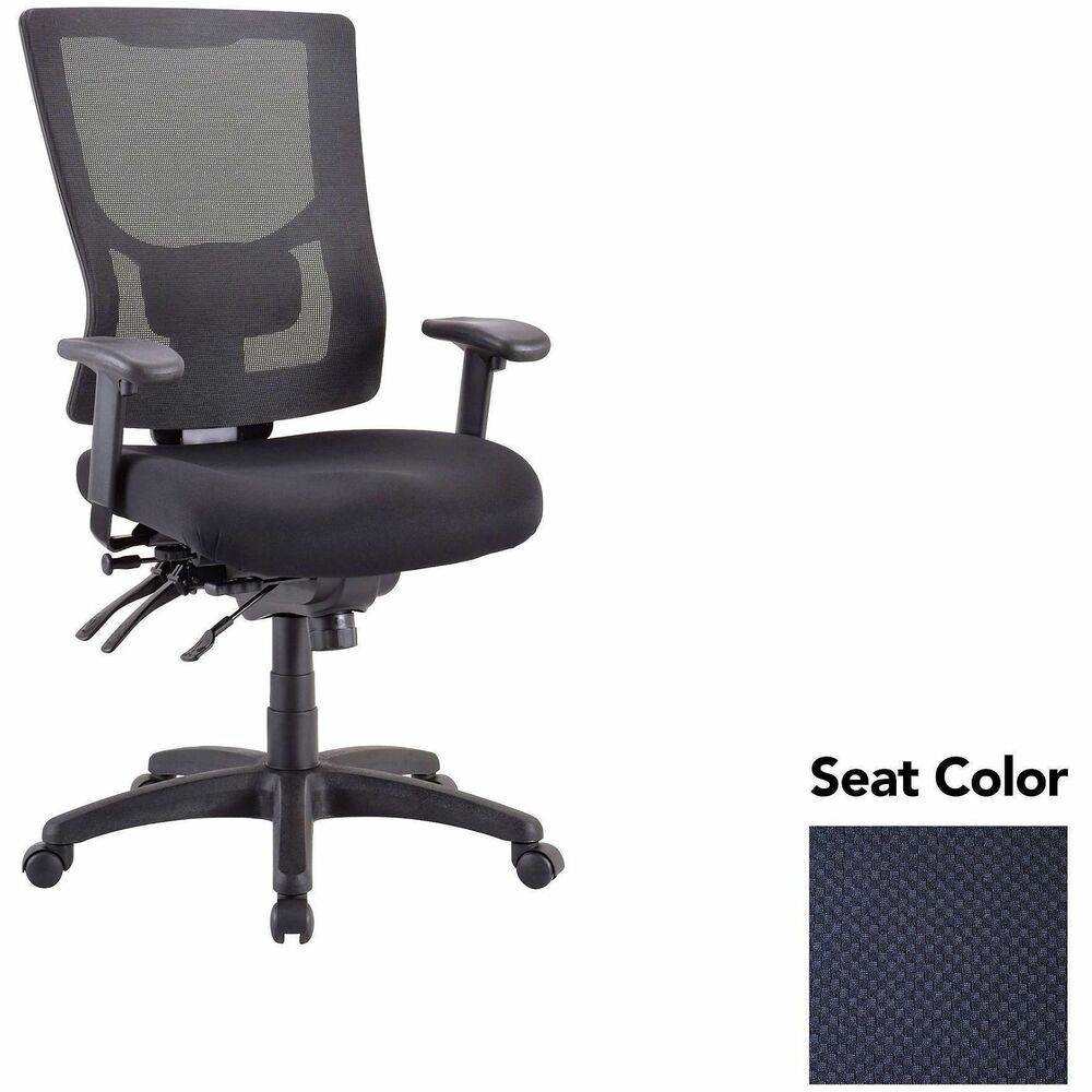 LLR6200066 - Executive chair with a high-back features a mesh back that allows air to flow freely when you're seated to help you stay cool throughout the day. Upholstered seat cushion provides comfortable support through years of use. Lumbar support offers ergonomic support for your lower back to help prevent strain through extended seating. Executive chair also includes a ratchet back, seat slider seat, tilt tension and more.