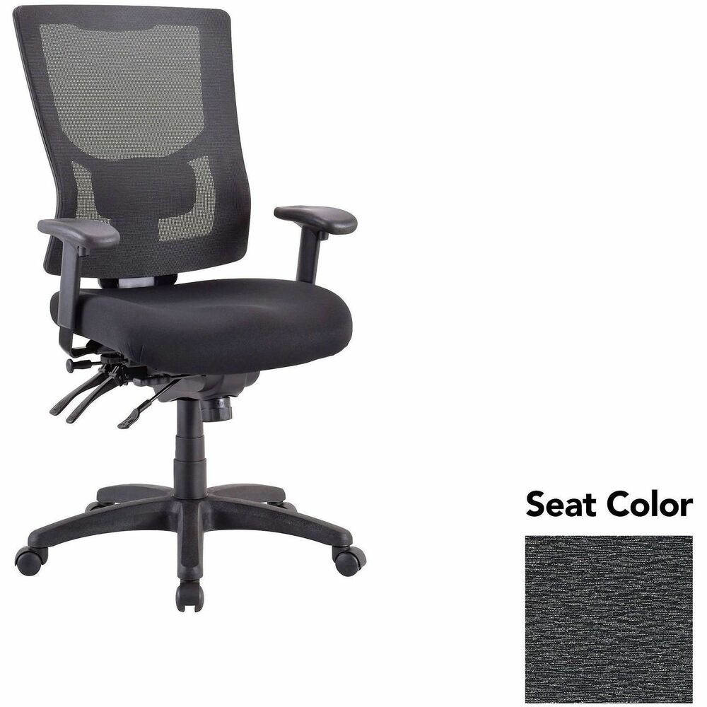LLR6200046 - Executive chair with a high-back features a mesh back that allows air to flow freely when you're seated to help you stay cool throughout the day. Upholstered seat cushion provides comfortable support through years of use. Lumbar support offers ergonomic support for your lower back to help prevent strain through extended seating. Executive chair also includes a ratchet back, seat slider seat, tilt tension and more.