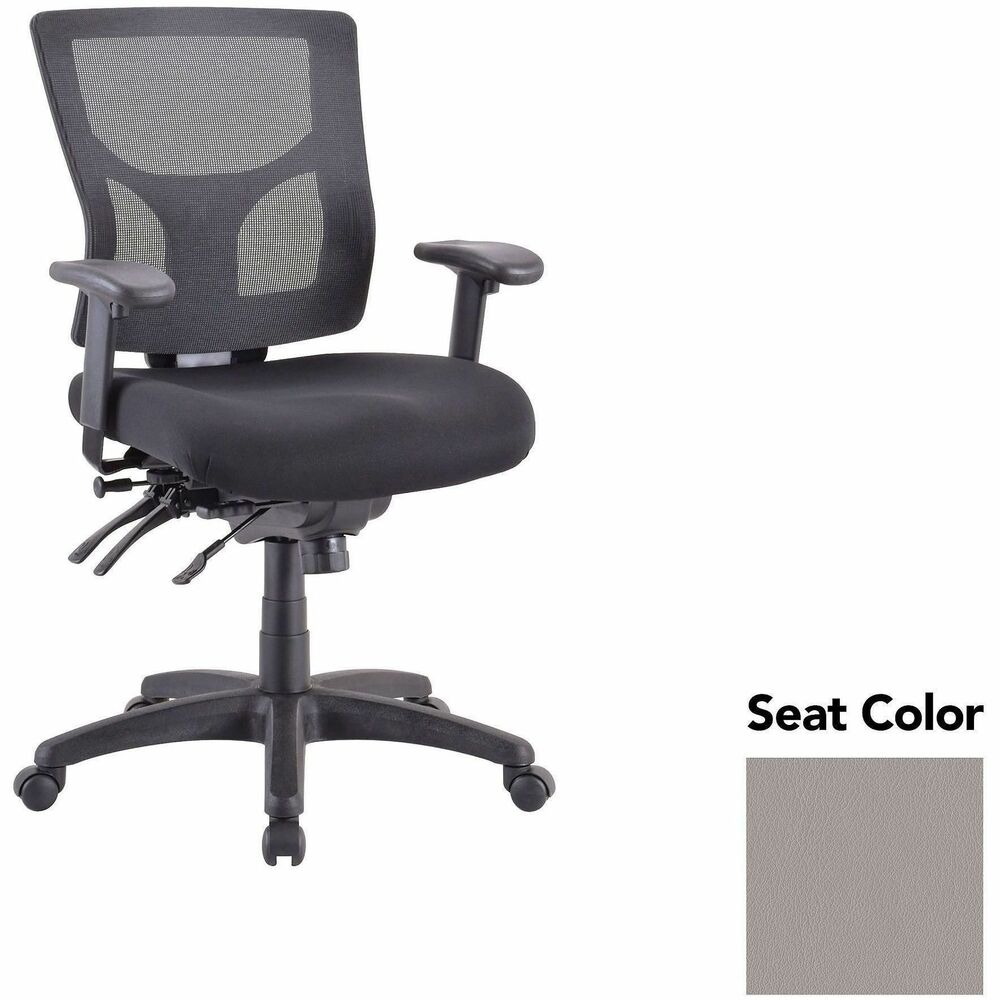 LLR62001071 - Executive chair with a mid-back features a mesh back that allows air to flow freely when you're seated to help you stay cool throughout the day. Extra-thick padded seat provides superior comfortable support through years of use. Lumbar support offers ergonomic support for your lower back to help prevent strain through extended seating. Executive chair also includes a ratchet back, seat slider seat, tilt tension and more.