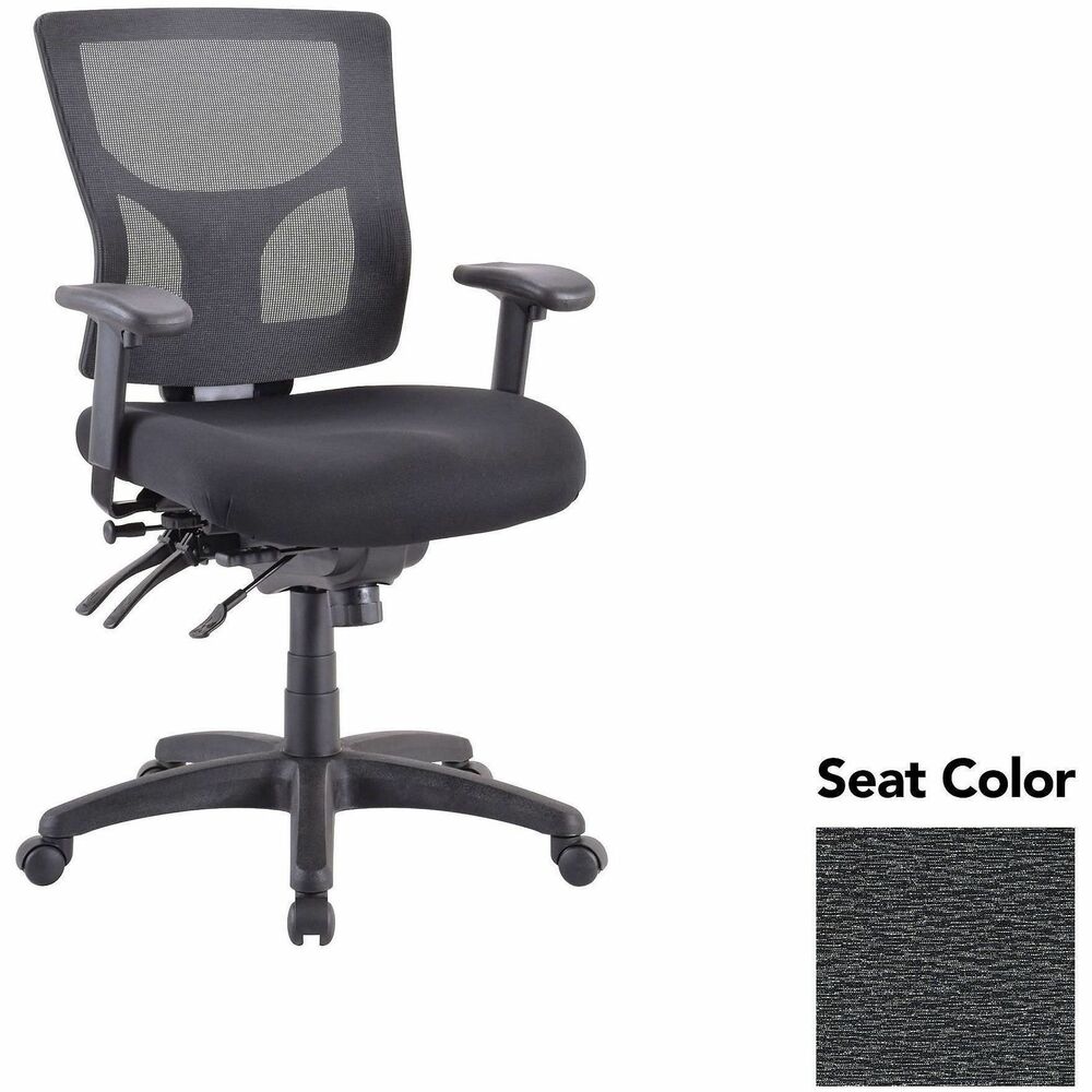 LLR6200146 - Executive chair with a mid-back features a mesh back that allows air to flow freely when you're seated to help you stay cool throughout the day. Extra-thick padded seat provides superior comfortable support through years of use. Lumbar support offers ergonomic support for your lower back to help prevent strain through extended seating. Executive chair also includes a ratchet back, seat slider seat, tilt tension and more.