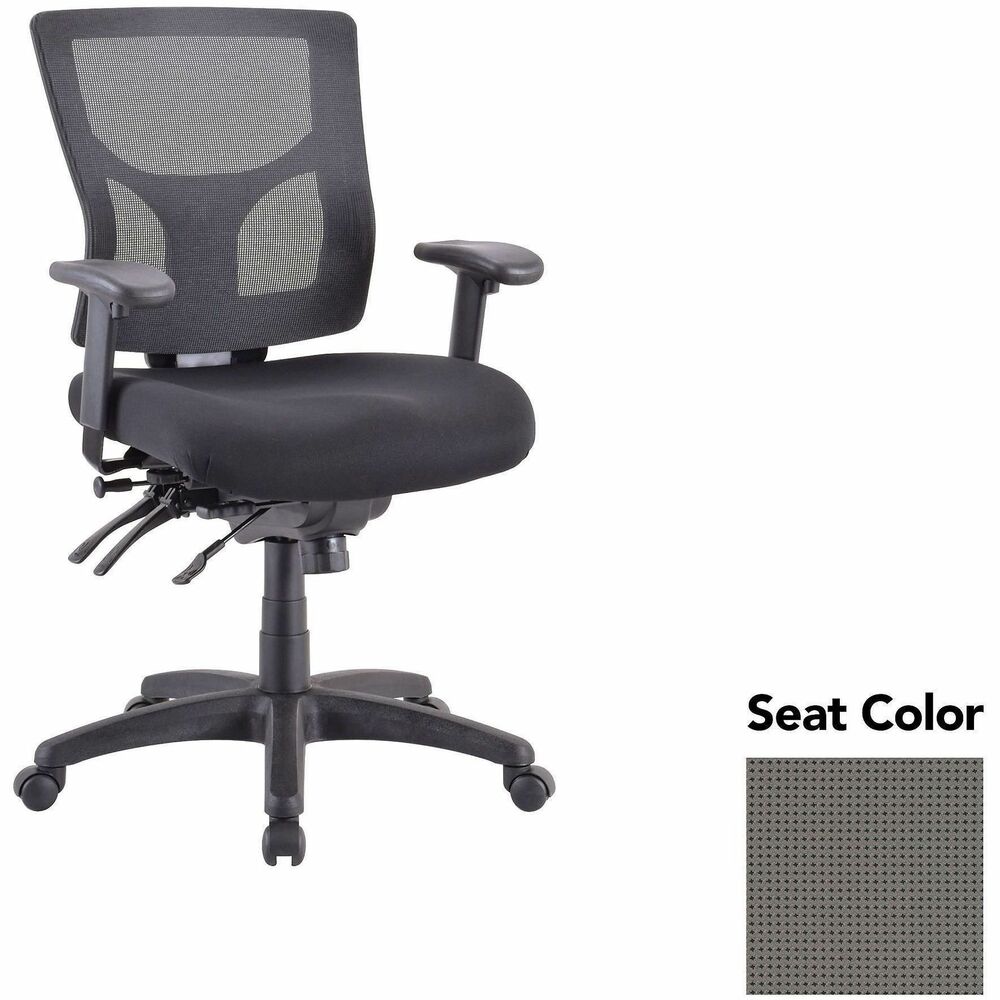 LLR6200132 - Executive chair with a mid-back features a mesh back that allows air to flow freely when you're seated to help you stay cool throughout the day. Extra-thick padded seat provides superior comfortable support through years of use. Lumbar support offers ergonomic support for your lower back to help prevent strain through extended seating. Executive chair also includes a ratchet back, seat slider seat, tilt tension and more.