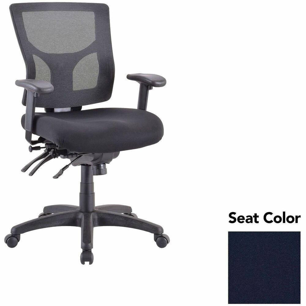 LLR6200143 - Executive chair with a mid-back features a mesh back that allows air to flow freely when you're seated to help you stay cool throughout the day. Extra-thick padded seat provides superior comfortable support through years of use. Lumbar support offers ergonomic support for your lower back to help prevent strain through extended seating. Executive chair also includes a ratchet back, seat slider seat, tilt tension and more.