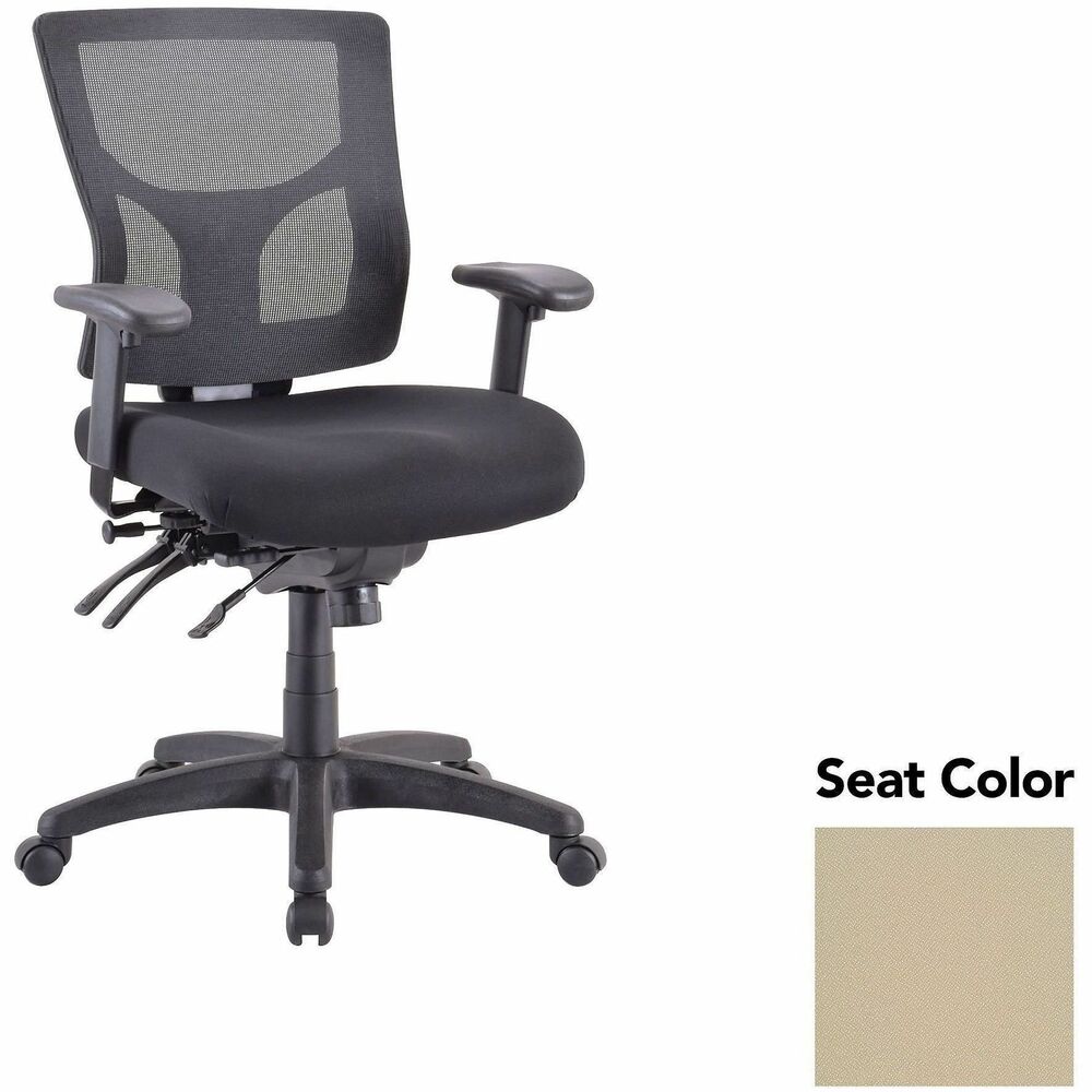 LLR6200145 - Executive chair with a mid-back features a mesh back that allows air to flow freely when you're seated to help you stay cool throughout the day. Extra-thick padded seat provides superior comfortable support through years of use. Lumbar support offers ergonomic support for your lower back to help prevent strain through extended seating. Executive chair also includes a ratchet back, seat slider seat, tilt tension and more.
