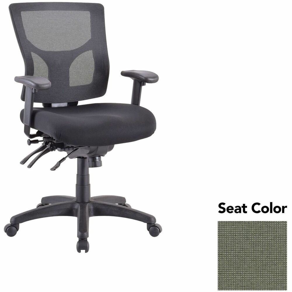 LLR6200185 - Executive chair with a mid-back features a mesh back that allows air to flow freely when you're seated to help you stay cool throughout the day. Extra-thick padded seat provides superior comfortable support through years of use. Lumbar support offers ergonomic support for your lower back to help prevent strain through extended seating. Executive chair also includes a ratchet back, seat slider seat, tilt tension and more.