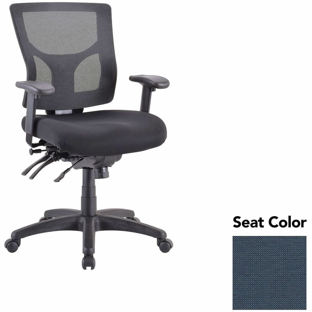 LLR6200184 - Executive chair with a mid-back features a mesh back that allows air to flow freely when you're seated to help you stay cool throughout the day. Extra-thick padded seat provides superior comfortable support through years of use. Lumbar support offers ergonomic support for your lower back to help prevent strain through extended seating. Executive chair also includes a ratchet back, seat slider seat, tilt tension and more.