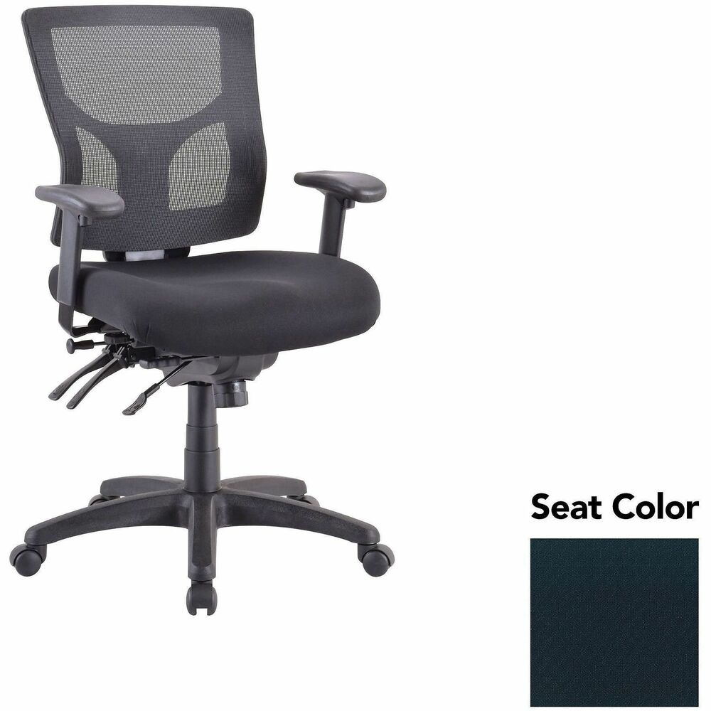 LLR6200149 - Executive chair with a mid-back features a mesh back that allows air to flow freely when you're seated to help you stay cool throughout the day. Extra-thick padded seat provides superior comfortable support through years of use. Lumbar support offers ergonomic support for your lower back to help prevent strain through extended seating. Executive chair also includes a ratchet back, seat slider seat, tilt tension and more.