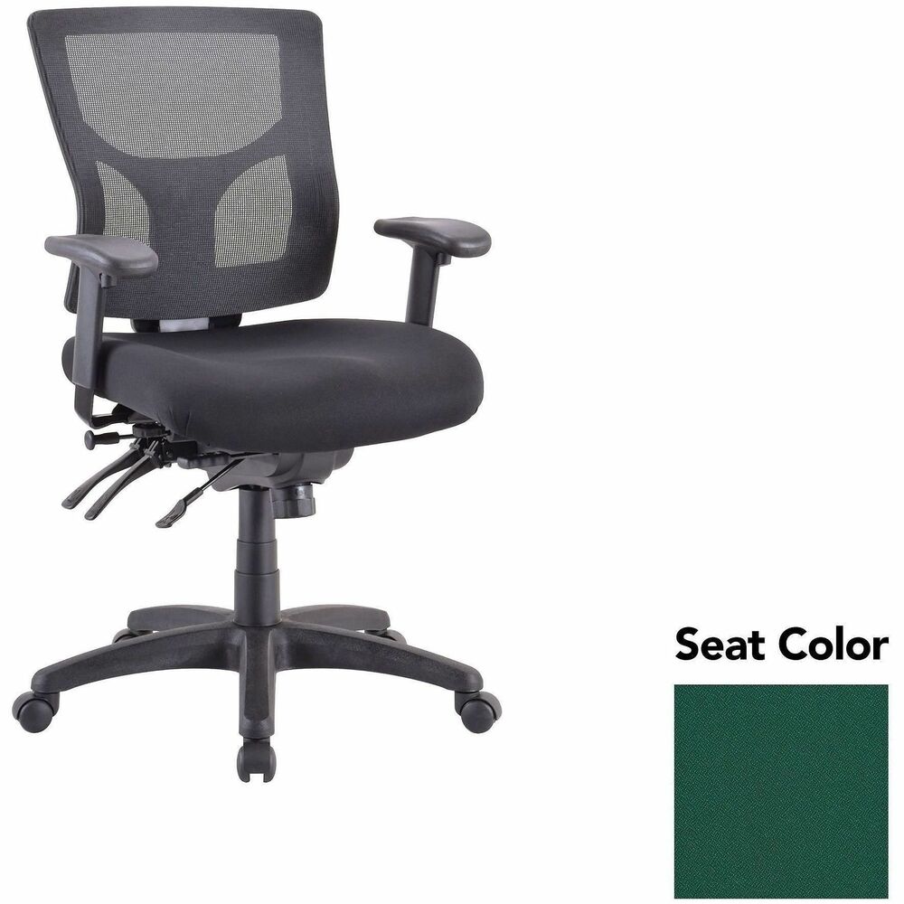 LLR6200142 - Executive chair with a mid-back features a mesh back that allows air to flow freely when you're seated to help you stay cool throughout the day. Extra-thick padded seat provides superior comfortable support through years of use. Lumbar support offers ergonomic support for your lower back to help prevent strain through extended seating. Executive chair also includes a ratchet back, seat slider seat, tilt tension and more.