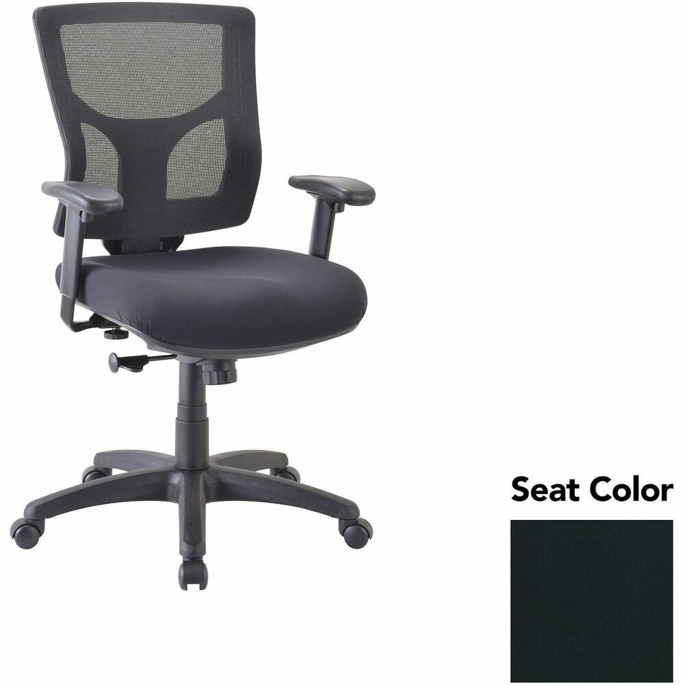 LLR62008076 - Conjure Swivel/Tilt Task Chair offers lumbar support and built-in ratchet back for easy back-height adjustment. Back is upholstered in breathable mesh for cradling comfort. Ergonomically designed mid-back is perfect for the natural curvature of a person's back. Included arms with polyurethane pads adjust in height and width to suit your needs. Other functions include pneumatic seat-height adjustment and 360-degree swivel. Reinforced nylon base is equipped with nylon casters for easy mobility.