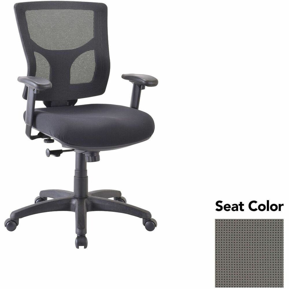 LLR6200832 - Conjure Swivel/Tilt Task Chair offers lumbar support and built-in ratchet back for easy back-height adjustment. Back is upholstered in breathable mesh for cradling comfort. Ergonomically designed mid-back is perfect for the natural curvature of a person's back. Included arms with polyurethane pads adjust in height and width to suit your needs. Other functions include pneumatic seat-height adjustment and 360-degree swivel. Reinforced nylon base is equipped with nylon casters for easy mobility.