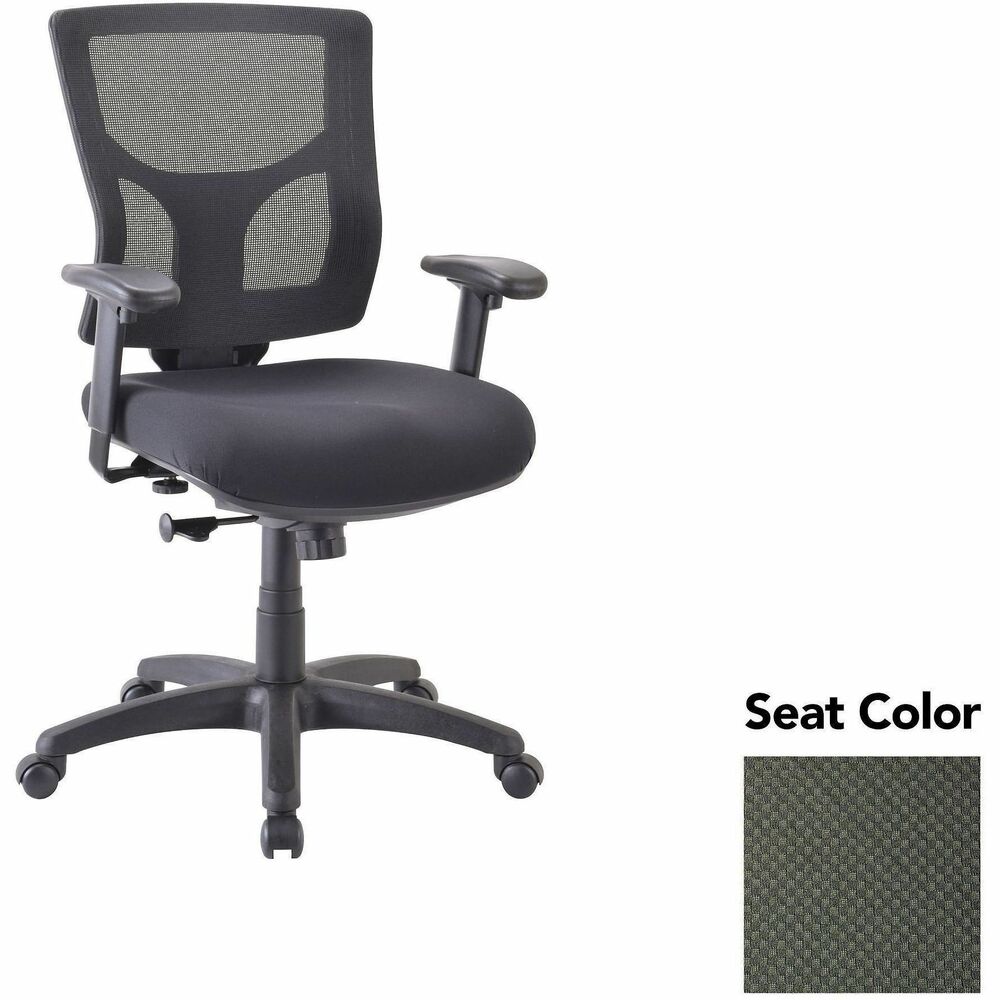 LLR6200867 - Conjure Swivel/Tilt Task Chair offers lumbar support and built-in ratchet back for easy back-height adjustment. Back is upholstered in breathable mesh for cradling comfort. Ergonomically designed mid-back is perfect for the natural curvature of a person's back. Included arms with polyurethane pads adjust in height and width to suit your needs. Other functions include pneumatic seat-height adjustment and 360-degree swivel. Reinforced nylon base is equipped with nylon casters for easy mobility.
