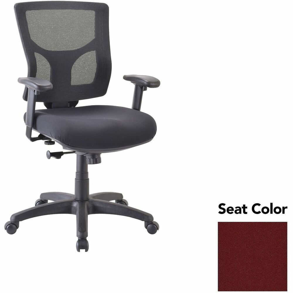 LLR6200844 - Conjure Swivel/Tilt Task Chair offers lumbar support and built-in ratchet back for easy back-height adjustment. Back is upholstered in breathable mesh for cradling comfort. Ergonomically designed mid-back is perfect for the natural curvature of a person's back. Included arms with polyurethane pads adjust in height and width to suit your needs. Other functions include pneumatic seat-height adjustment and 360-degree swivel. Reinforced nylon base is equipped with nylon casters for easy mobility.
