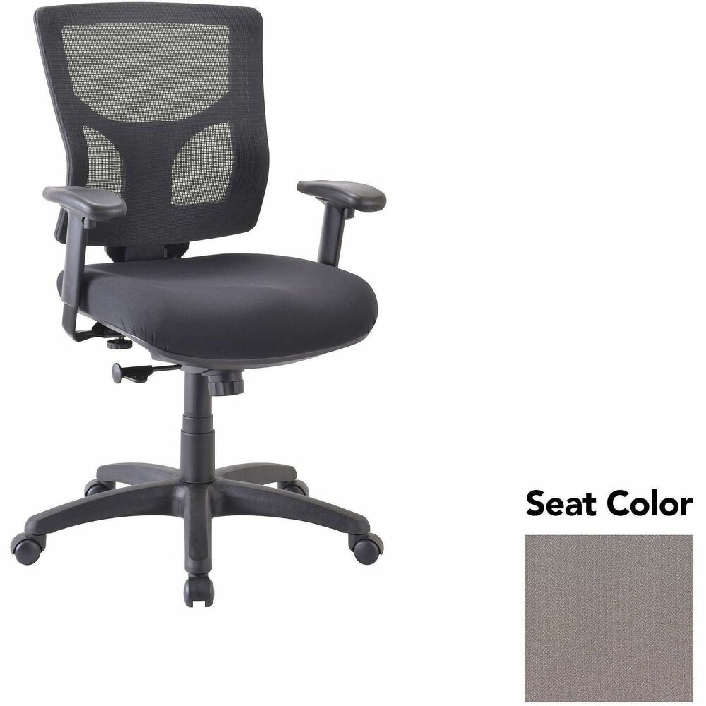 LLR6200851 - Conjure Swivel/Tilt Task Chair offers lumbar support and built-in ratchet back for easy back-height adjustment. Back is upholstered in breathable mesh for cradling comfort. Ergonomically designed mid-back is perfect for the natural curvature of a person's back. Included arms with polyurethane pads adjust in height and width to suit your needs. Other functions include pneumatic seat-height adjustment and 360-degree swivel. Reinforced nylon base is equipped with nylon casters for easy mobility.