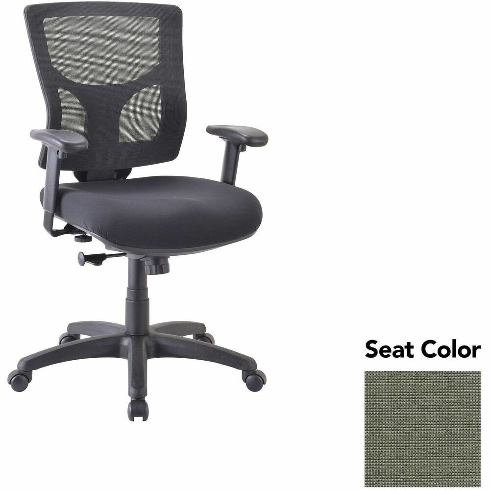 LLR6200885 - Conjure Swivel/Tilt Task Chair offers lumbar support and built-in ratchet back for easy back-height adjustment. Back is upholstered in breathable mesh for cradling comfort. Ergonomically designed mid-back is perfect for the natural curvature of a person's back. Included arms with polyurethane pads adjust in height and width to suit your needs. Other functions include pneumatic seat-height adjustment and 360-degree swivel. Reinforced nylon base is equipped with nylon casters for easy mobility.