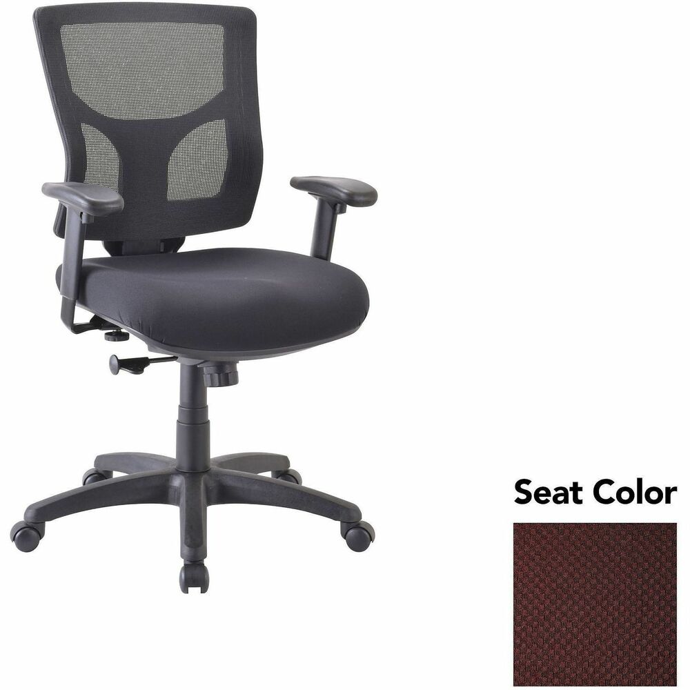 LLR6200864 - Conjure Swivel/Tilt Task Chair offers lumbar support and built-in ratchet back for easy back-height adjustment. Back is upholstered in breathable mesh for cradling comfort. Ergonomically designed mid-back is perfect for the natural curvature of a person's back. Included arms with polyurethane pads adjust in height and width to suit your needs. Other functions include pneumatic seat-height adjustment and 360-degree swivel. Reinforced nylon base is equipped with nylon casters for easy mobility.