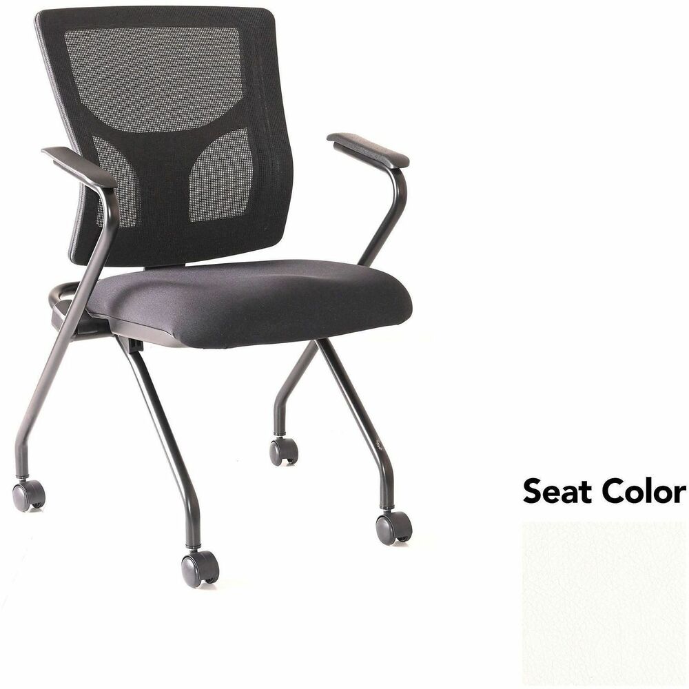 LLR62019103 - Conjure Mesh Training Chairs with arms and back tilt hinge offer the same support of Conjure Executive Chair with high-strength mesh backs and polyurethane molded foam seats. Seats fold for easy nesting. Frames are equipped with nylon casters for quick setup and takedown in temporary training areas. Fixed arms and black powder-coated metal legs deliver reliable support. Weight capacity is 275 lb.