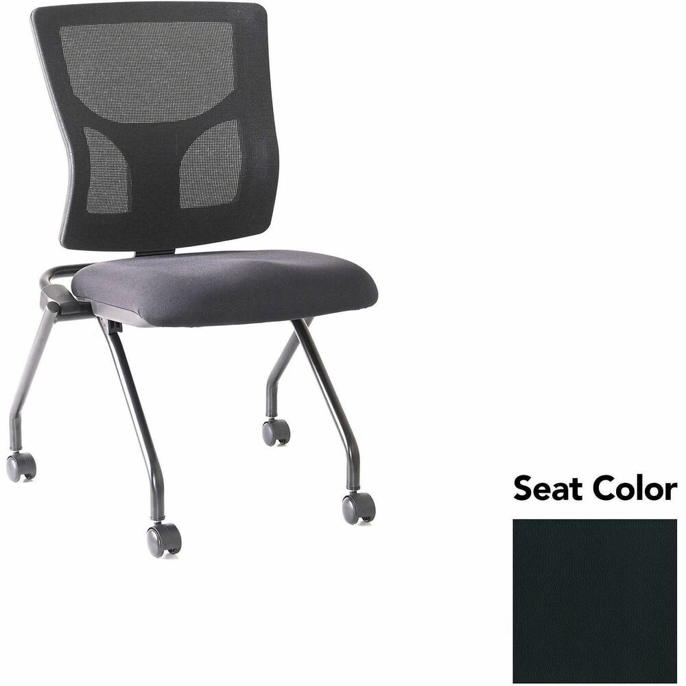 LLR62020076 - Conjure Mesh Training Chairs with back tilt hinge offer the same support of Conjure Executive Chair with high-strength mesh backs and polyurethane molded foam seats. Seats fold for easy nesting. Frames are equipped with nylon casters for quick setup and takedown in temporary training areas. Black powder-coated metal legs deliver reliable support. Weight capacity is 275 lb.