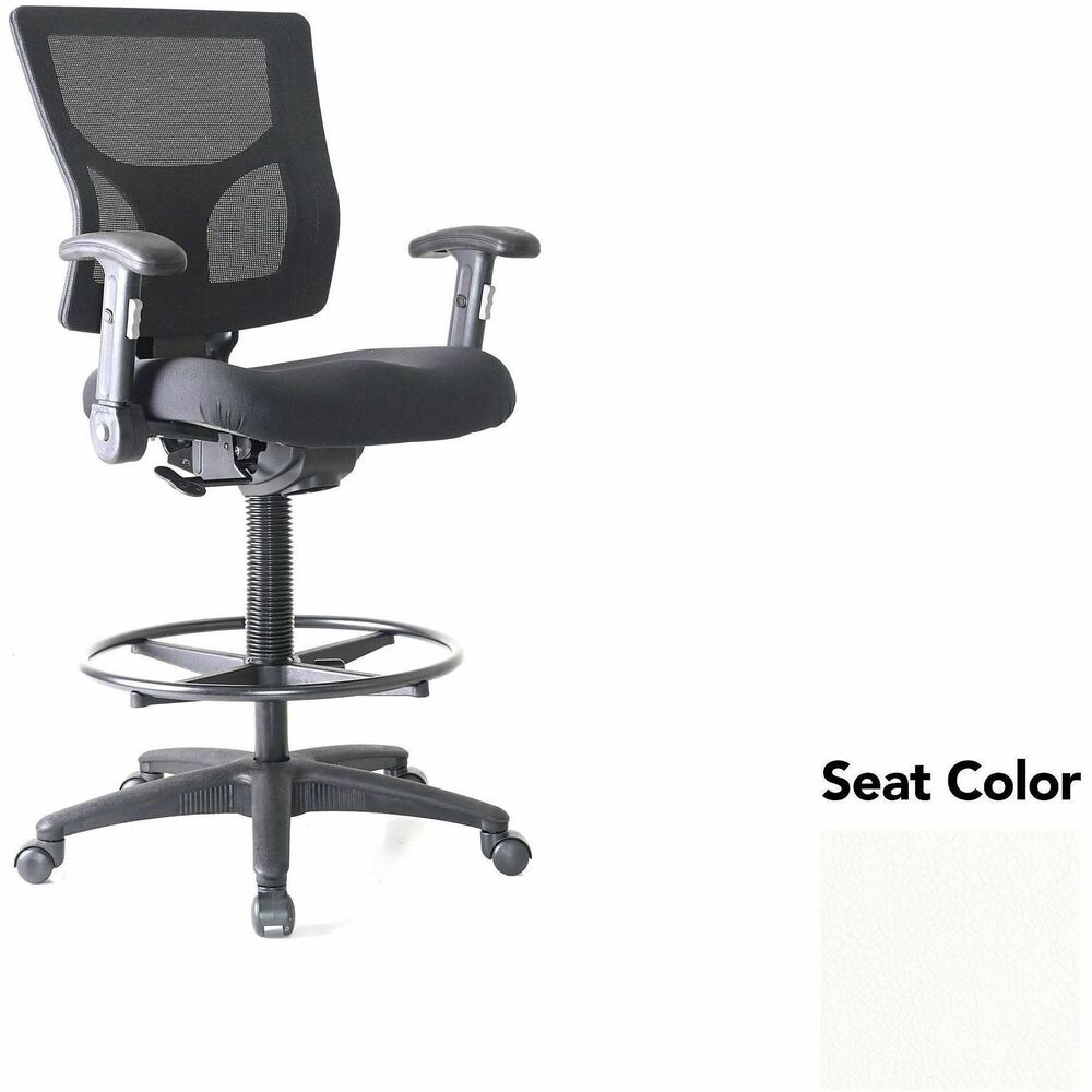LLR62021103 - Conjure Office Stool delivers the height you need to sit comfortably at standing desks and high tables. The 21" diameter metal ring offers a convenient footrest that helps you take advantage of the 360-degree swivel. High-strength mesh upholstery covers the back for breathable, cradling comfort. Height-adjustable armrests fold away for more versatile seating. They are cushioned with soft polyurethane pads. Height-adjustable seat lets you sink into thick, polyurethane molded foam for more support throughout the workday. Reinforced nylon base is equipped with nylon casters for easy mobility. Weight capacity is 275 lb.