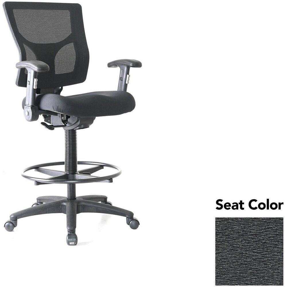LLR6202146 - Conjure Office Stool delivers the height you need to sit comfortably at standing desks and high tables. The 21" diameter metal ring offers a convenient footrest that helps you take advantage of the 360-degree swivel. High-strength mesh upholstery covers the back for breathable, cradling comfort. Height-adjustable armrests fold away for more versatile seating. They are cushioned with soft polyurethane pads. Height-adjustable seat lets you sink into thick, polyurethane molded foam for more support throughout the workday. Reinforced nylon base is equipped with nylon casters for easy mobility. Weight capacity is 275 lb.