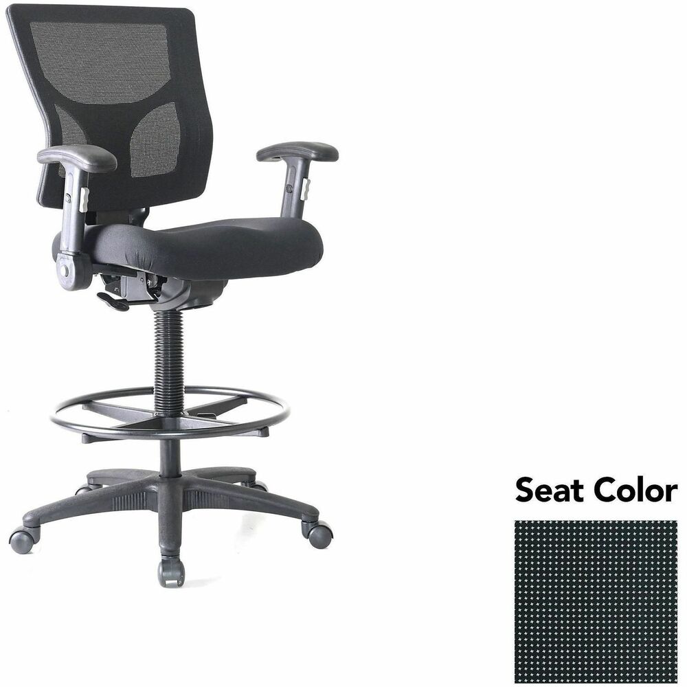 LLR6202135 - Conjure Office Stool delivers the height you need to sit comfortably at standing desks and high tables. The 21" diameter metal ring offers a convenient footrest that helps you take advantage of the 360-degree swivel. High-strength mesh upholstery covers the back for breathable, cradling comfort. Height-adjustable armrests fold away for more versatile seating. They are cushioned with soft polyurethane pads. Height-adjustable seat lets you sink into thick, polyurethane molded foam for more support throughout the workday. Reinforced nylon base is equipped with nylon casters for easy mobility. Weight capacity is 275 lb.