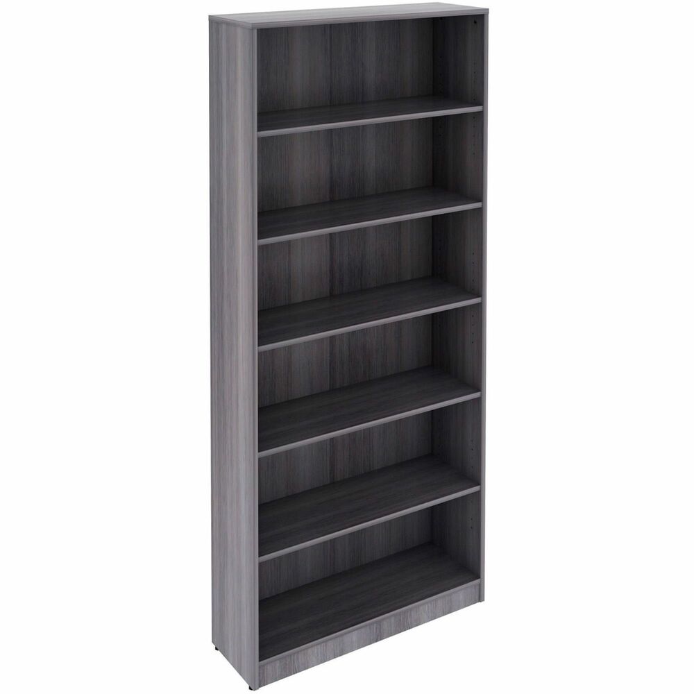 LLR69665 - Sturdy, six-shelf bookcase offers high-quality laminate construction and a contemporary design. Shelves are 3/4" thick and made of 18mm thick, medium-density fiberboard with thermally fused, laminate for long-lasting use. The visible, one-piece backing behind the shelves is made with 3mm thick, medium-density fiberboard and matching laminate. Both sides are finished. Bookcase features five adjustable shelves, one fixed bottom shelf, square edges and adjustable feet. Each shelf holds up to 75 lb.