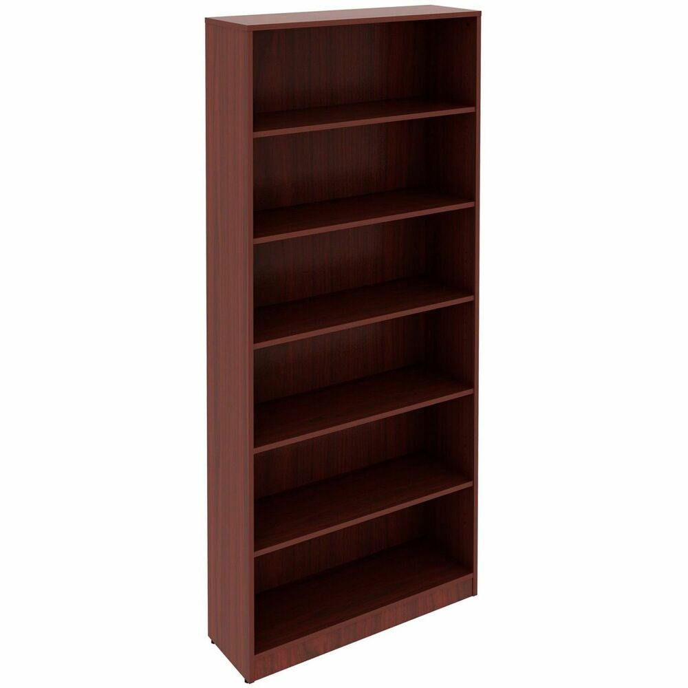LLR99750 - Sturdy, six-shelf bookcase offers high-quality laminate construction and a contemporary design. Shelves are 3/4" thick and made of 18mm thick, medium-density fiberboard with thermally fused, laminate for long-lasting use. The visible, one-piece backing behind the shelves is made with 3mm thick, medium-density fiberboard and matching laminate. Both sides are finished. Bookcase features five adjustable shelves, one fixed bottom shelf, square edges and adjustable feet. Each shelf holds up to 75 lb.