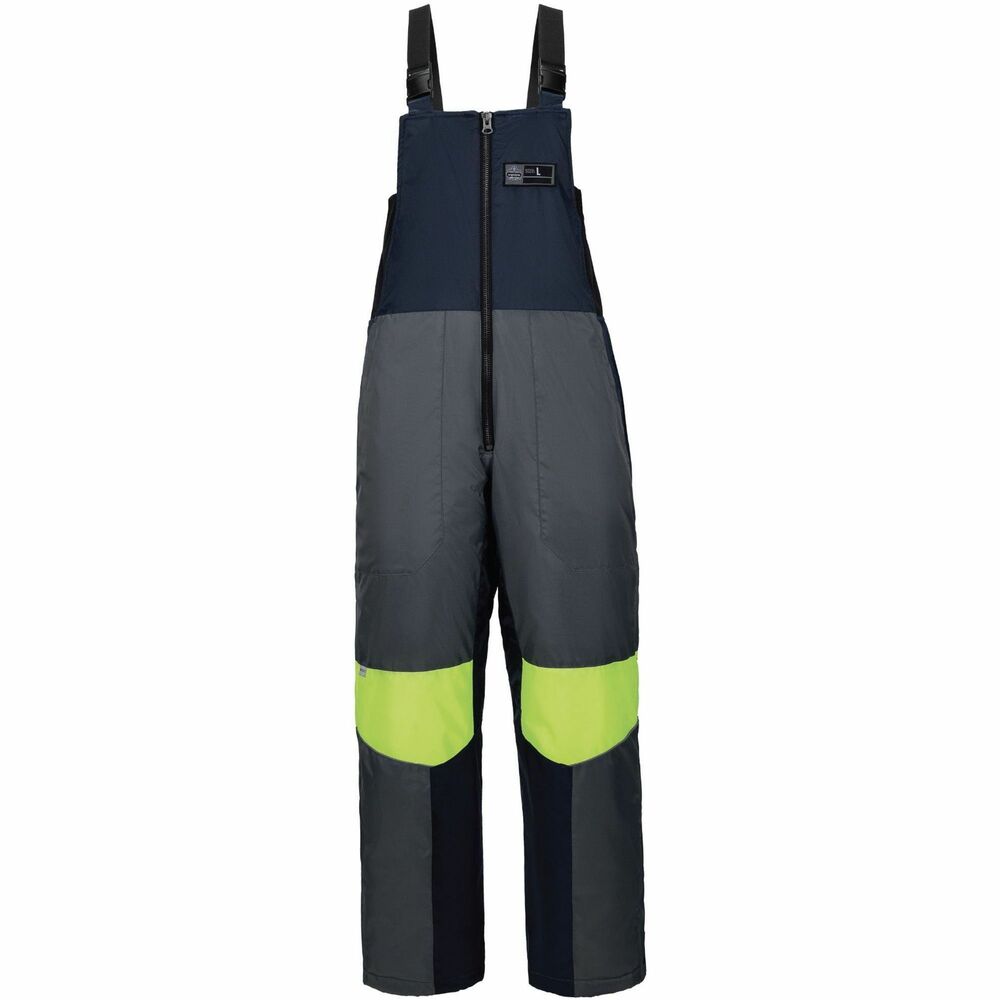 EGO41266 - N-Ferno 6477 Insulated Freezer Bib Overalls are built for warm, durable and comfortable protection in cold, storage freezer environments. 100 percent ripstop polyester and water-resistant, polyurethane coating stand up against the harshest conditions, providing warmth without restricting movement or dexterity. Two oversized pockets allow easy access while you're wearing gloves. Snap closure with zippers on each leg make it easy to take on/off without removing your boots. Dual-button closure on the bottom of the pants lets you adjust the fit to accommodate varying heights. Four-way stretch sides enhance comfort. Adjustable elastic straps provide a custom fit. Reflective piping and high-visibility yellow material keep workers safe and seen. 200g of 3M Thinsulate insulation traps heat for warmth in extreme cold from negative 10 degrees to negative 50 degrees Fahrenheit. Machine-washable overalls feature Thinsulate that is 30 percent thinner in profile compared to standard poly fill.