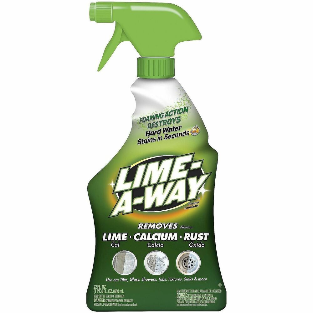 RAC87103 - LIME-A-WAY Liquid destroys lime, calcium and rust in 60 seconds (when used as directed). Powerful formula removes even the toughest limescale stains when applied directly. Use cleaner on tile, glass and glazed-ceramic surfaces to remove hard water stains throughout bathrooms.