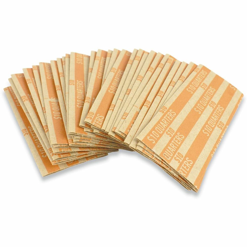 CNK560045 - Flat Tubular Coin Wrappers provide convenient and secure management and transportation of quarters. Each wrapper comes clearly marked with an orange "Quarter" imprint for quick identification and accuracy. Designed to hold up to 40 quarters, durable wrappers are pre-crimped for easy filling and folding. High-capacity packaging and reliable construction help streamline the coin-handling process, maintain organization and reduce errors when preparing deposits or balancing tills. Use in banks, credit unions, casinos, retail operations and more. 