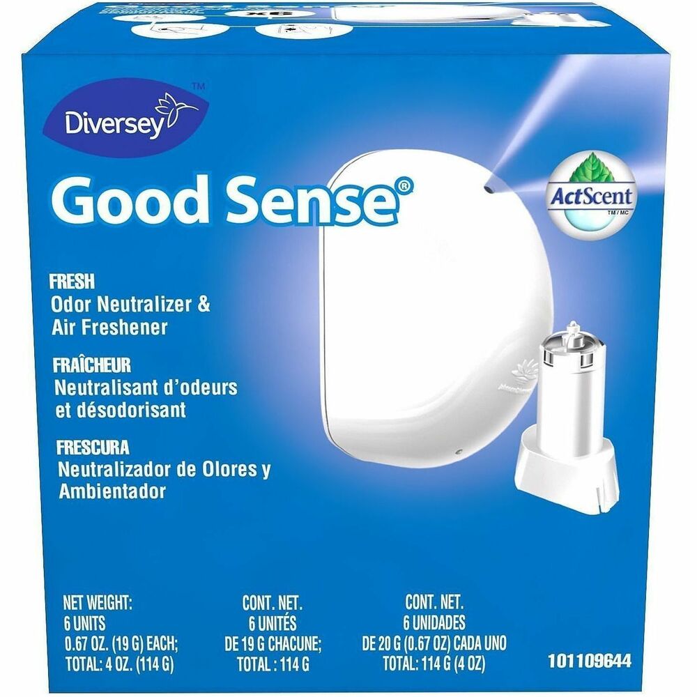 DVO101109644 - Good Sense Automatic Spray System continuously freshens air anywhere that odors are present. Concentrated ActScent odor-counteracting technology delivers dry, fine mist of smell elimination for long-lasting action against mal-odors. Integrated photo-cell, when activated, switches the system automatically to night mode when lights are out.