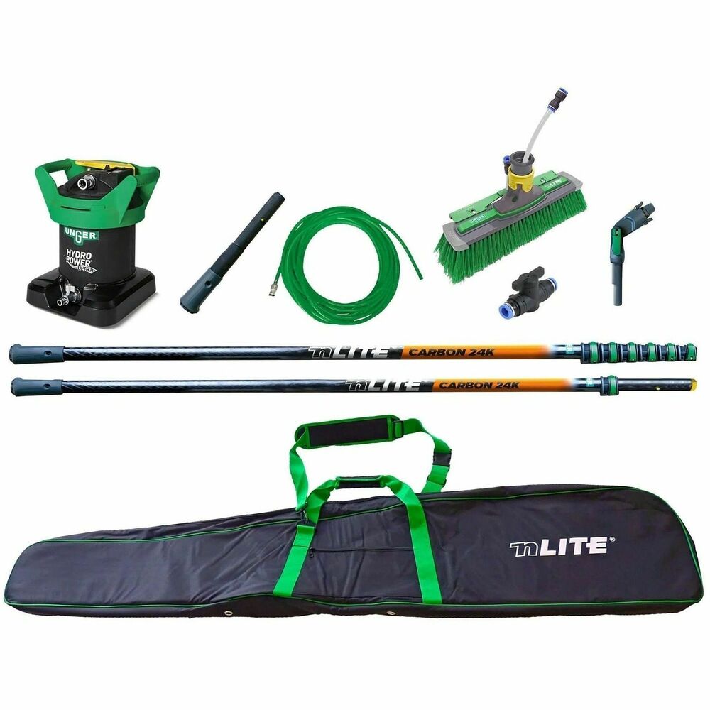 UNGUNLK2 - HydroPower Ultra professional window cleaning equipment is the easiest and most efficient system on the market. HydroPower Ultra is the fastest, safest, and most efficient way to clean outdoor glass surfaces, leaving a spot-free finish.nLITE Carbon 24KPoles recommended for working heights of up to 44 ft.Longest lasting pure water system with 30% more pure water output.Cleans up to five stories safely from the ground with a local water source and no ladders!Exceeds standard DI filter efficiency, performance, workflow and comfort thanks to these features: FloWater Technology; KeyLock Resin Bags; FastLock OpeningProduces commercial grade zero TDS (Total Dissolved Solids) purewater for site glass cleaning and other applications that utilize deionized water.KeyLockfeature assists with proper resin installationFloWater Technologyis an innovative water distribution system that ensures more efficient water flow through the entire vessel, improving resin efficiency and increasing its lifetimeFastLock Openingfor easy and quick opening and locking of the filter. Safe, self-locking mechanism features a pressure release valve