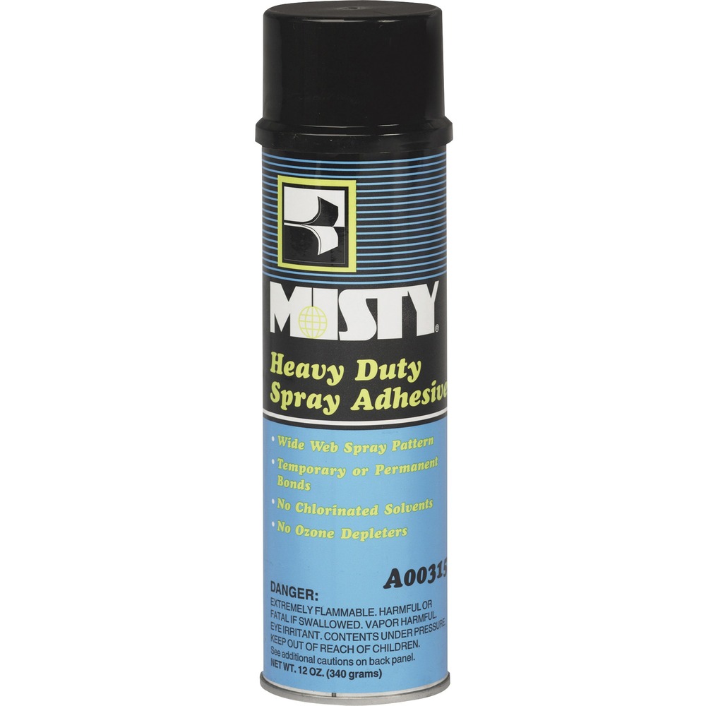 AMR1002035 - Heavy-duty Spray Adhesive features a quick tack and high adhesion for both temporary and permanent bonding. The wide web spray pattern allows quick coverage. Adhesive is waterproof and flexible. It dries clear and is nonstaining. Suitable for the toughest applications such as leather, cardboard, most plastics, cloth and other uneven or porous surfaces, this spray adhesive with floral scent is ideal for uneven or porous surfaces. It meets the component requirements of 21CFR 175.105 for "food packaging adhesive" and contains no chlorinated solvents or ozone depleters.