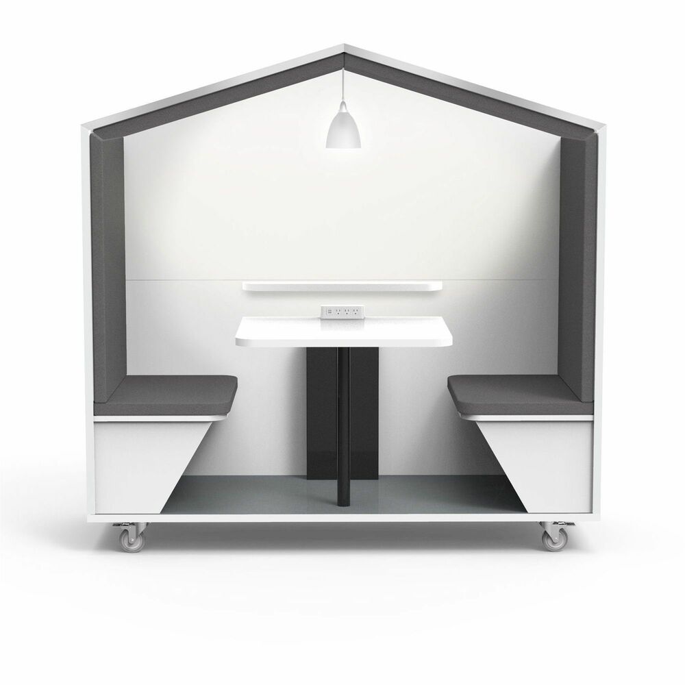NOKNOOK002 - Nook Huddle is the perfect solution for those looking for a quiet environment designed to help them reset, focus or connect with others. Pitched roof and acoustic panels significantly reduce ambient noise, creating a secluded, quiet space that feels like a hug for your brain. Incredibly versatile design is ideal for offices and healthcare environments, schools, event spaces and more. Huddle features a table; two benches with storage underneath; small shelf over the table to free up space; power station for electrical outlets and USBs; adjustable lighting; and heavy-duty, lockable casters to seamlessly reconfigure every space. Huddle unlocks space for solitary or shared experiences whether you're working, studying, dining, playing or entertaining.