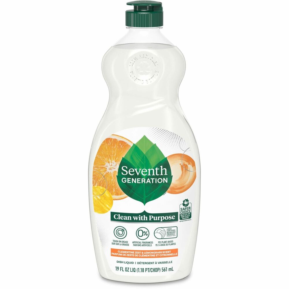 SEV44985 - Get sparkling results from plants, not petroleum. Invigorating Lemongrass and Clementine Zest scented formula with plant-derived cleaning agents effectively cuts though grease and dried-on food to return your dishes to a sparkling clean for a shine without compromise. USDA Certified Bio-based dish soap is EPA Safer Choice Certified to be safer and certified at Leaping Bunny for not testing on animals. Bottle for the Natural Dish Liquid Soap is made from a high percentage of post-consumer recycled plastic (excluding colorant).