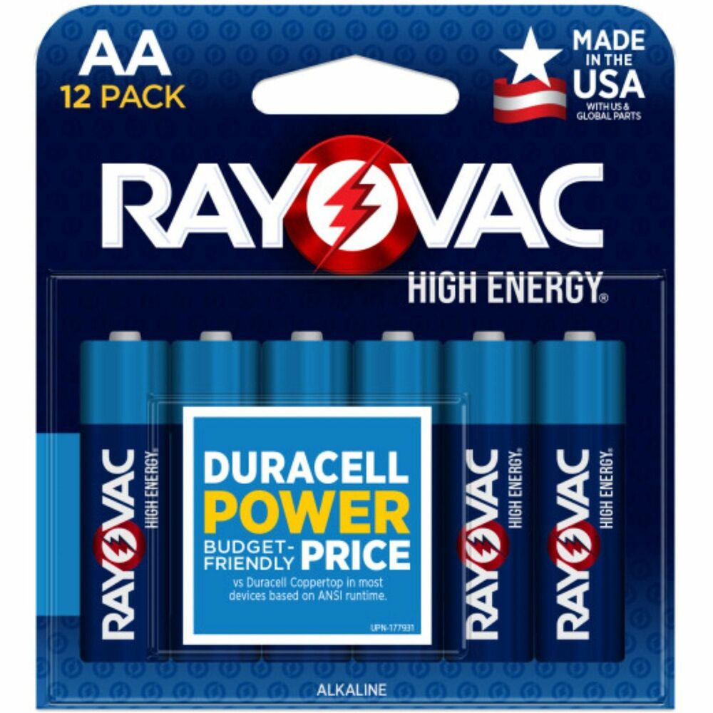 RAY81512T - Power your household with High-energy AA Alkaline batteries. Engineered for long-lasting use, they are ideal for the high-use devices in your home, including flashlights, wireless mice and remotes. Rayovac rigorously tests its batteries to ensure they do what they say they'll do - plain and simple. These alkaline AA batteries are backed by a 10-Year Power Guarantee to last up to 10 years in storage. Each one is made for dependable performance in the devices you use each day so you can count on Rayovac batteries.