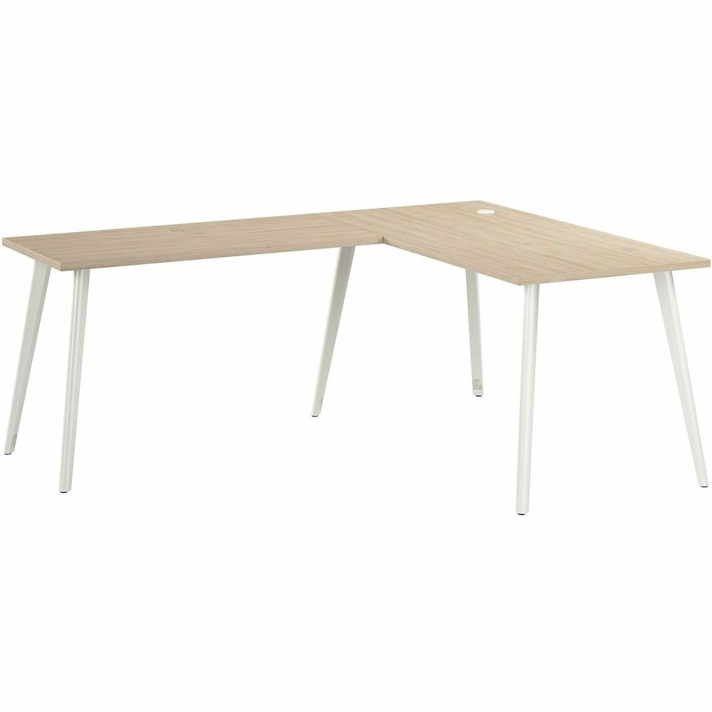 BSHVST004NE - Vista 60W x 30D L-Shaped Desk with Splayed Metal Legs offers a practical, long-lasting work space and allows flexible configurations ideal for open area offices. Durable, 1" thick top supports materials and equipment with its 200 lb. capacity. Thermally fused laminate surface protects against scratches, stains and other cosmetic damage. Desktop includes one built-in, wire-management grommet and one powered grommet to keep devices charged with a standard outlet as well as USB-A and USB-C ports. Built-in cable management on metal legs allows cords to route through any leg to the floor for a clutter-free space. Thoughtfully designed for maximum stability, desk also includes an optional wall anchor. Included adjustable levelers compensate for uneven flooring. Desk return attaches to computer desk to form a right-handed or left-handed, L-shaped desk. Office bundle meets or exceeds ANSI/BIFMA x5.5 commercial test standards.