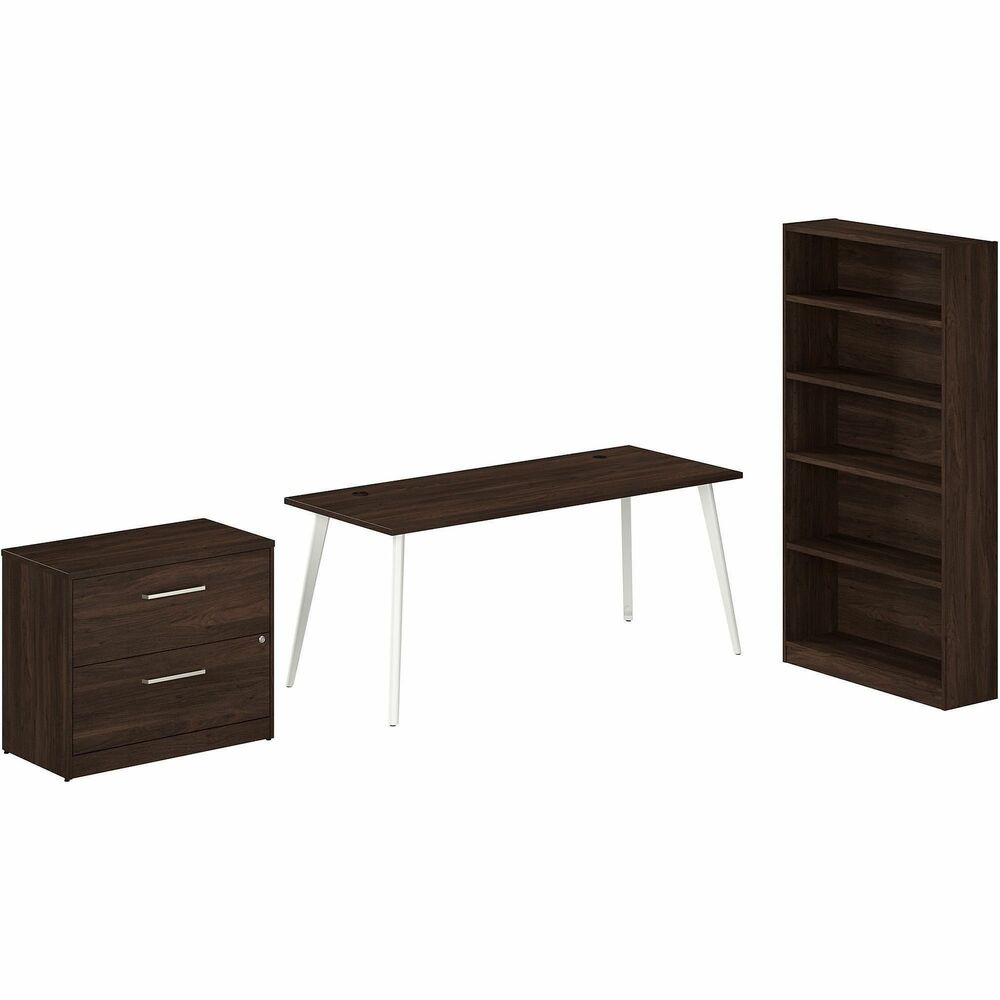 BSHVST011BWSU - Vista desk bundle includes 72W x 30D Computer Desk with Splayed Metal Legs, 2-Drawer Lateral File Cabinet and Tall 5-Shelf Bookcase. Durable, 1" thick top supports materials and equipment with its 200 lb. capacity. Thermally fused laminate surface protects against scratches, stains and other cosmetic damage. Built-in cable management on metal legs allows cords to route through any leg to the floor for a clutter-free space. Desktop includes one built-in, wire-management grommet and one powered grommet to keep devices charged with a standard outlet as well as USB-A and USB-C ports. Thoughtfully designed for maximum stability, desk also includes an optional wall anchors. Bookcase offers three adjustable shelves accommodate books and decorations of various sizes and two fixed shelves for additional strength and stability. Cabinet's file drawers open on smooth, full-extension, ball-bearing slides for easy access to legal/letter/A4-size paperwork.